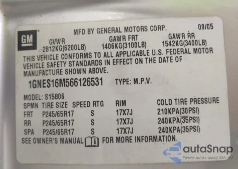 2006 Chevrolet Trailblazer Ext Ls из США, поврежденный, VIN 1GNES16M566126531